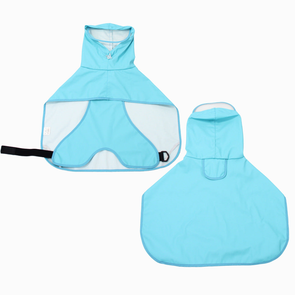 Impermeable transparente para perros con capucha y banda de vientre – azul