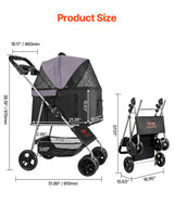 Carrito de paseo para perros - 4 ruedas, hasta 16kg, con freno.