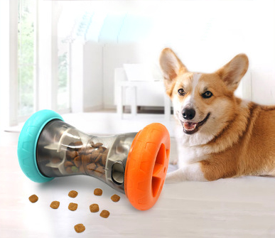 Hourglass-shaped food dispensing toy - mental stimulation