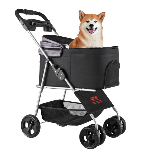 Carrito de paseo para perros - 4 ruedas, hasta 16kg, con freno.