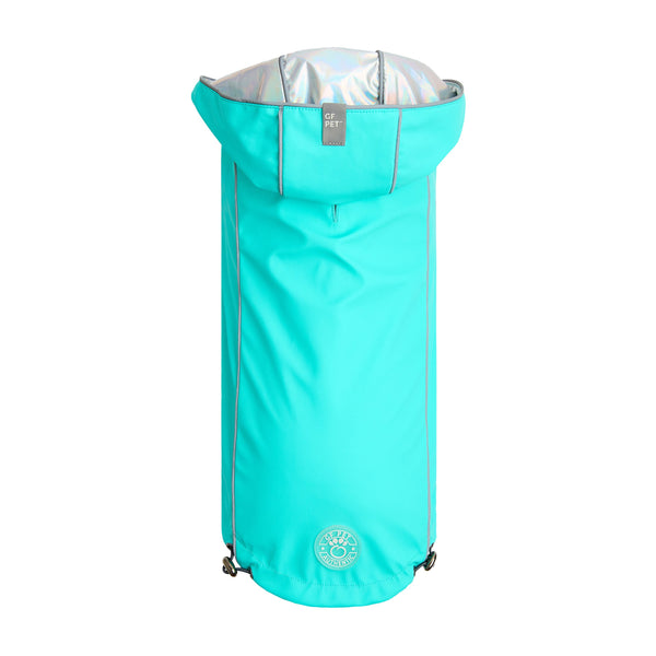 Impermeable Reversible para Perros - Turquesa Neón con Estampado Iridiscente