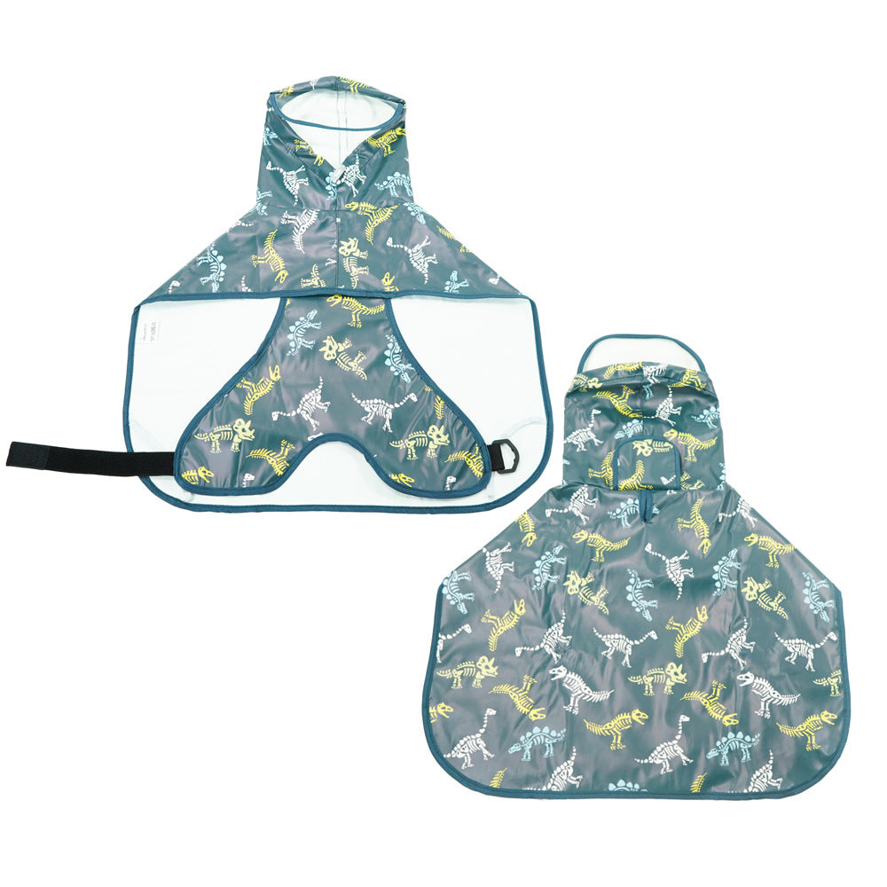 Impermeable transparente para perros con capucha y banda de vientre – dinosaurio