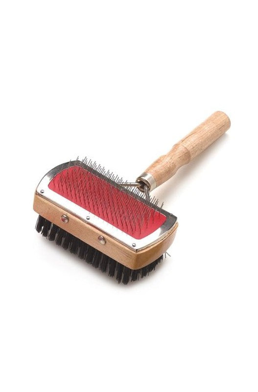 Carda doble con mango de madera para perros
