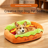 Cama con forma de perrito caliente para perros - divertida y cálida