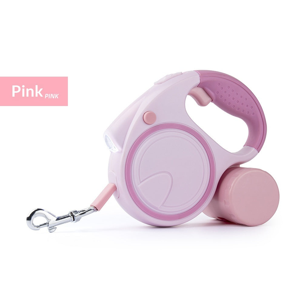 Correa retráctil automática para perros con luz LED integrada – rosado